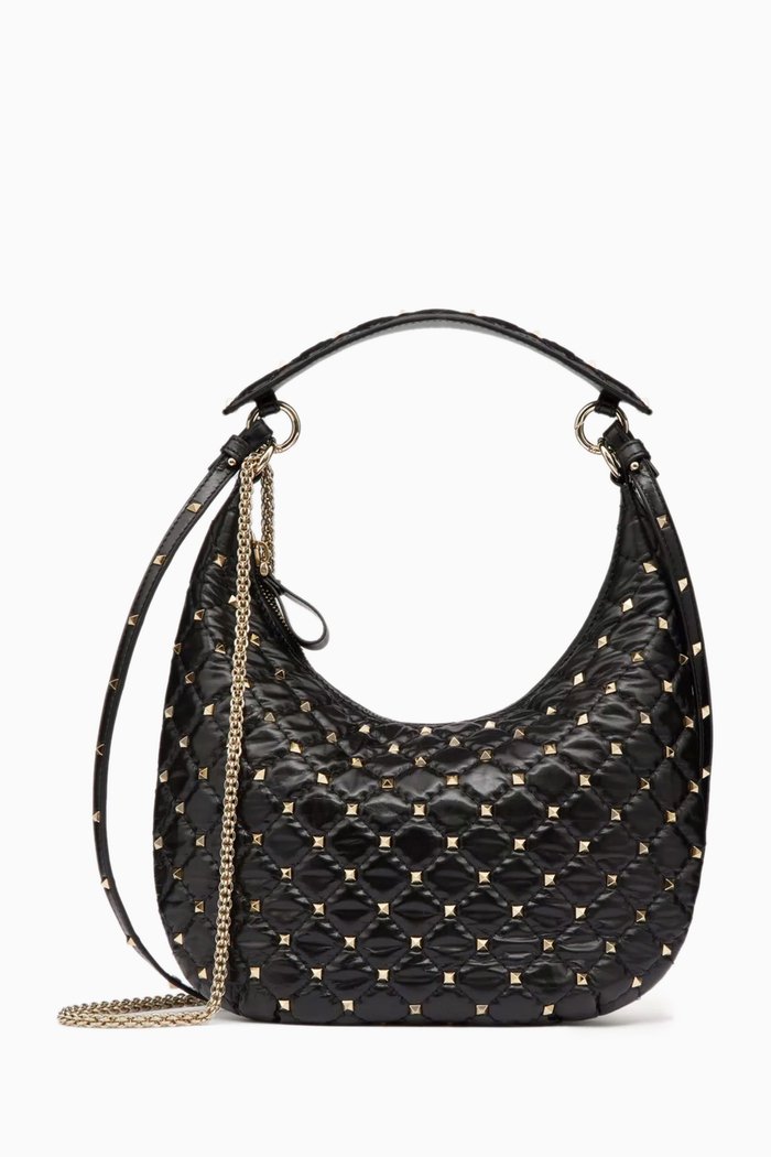 

Valentino Garavani Small Rockstud Spike Hobo Bag in Quilted Leather, Black