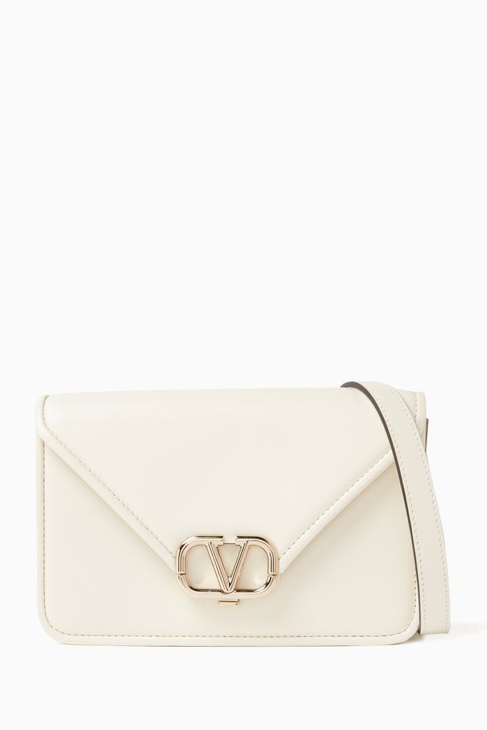 

Valentino Garavani VLOGO Letter Shoulder Bag in Leather, Neutral