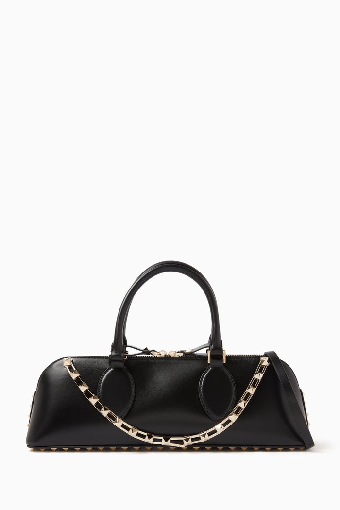 

Valentino Garavani Rockstud E/W Duffle Bag in Leather, Black