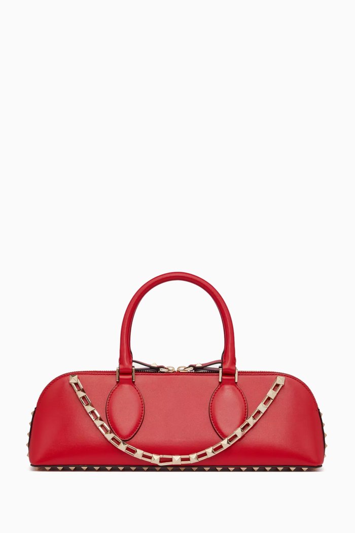 

Valentino Garavani Rockstud E/W Duffle Bag in Leather, Red