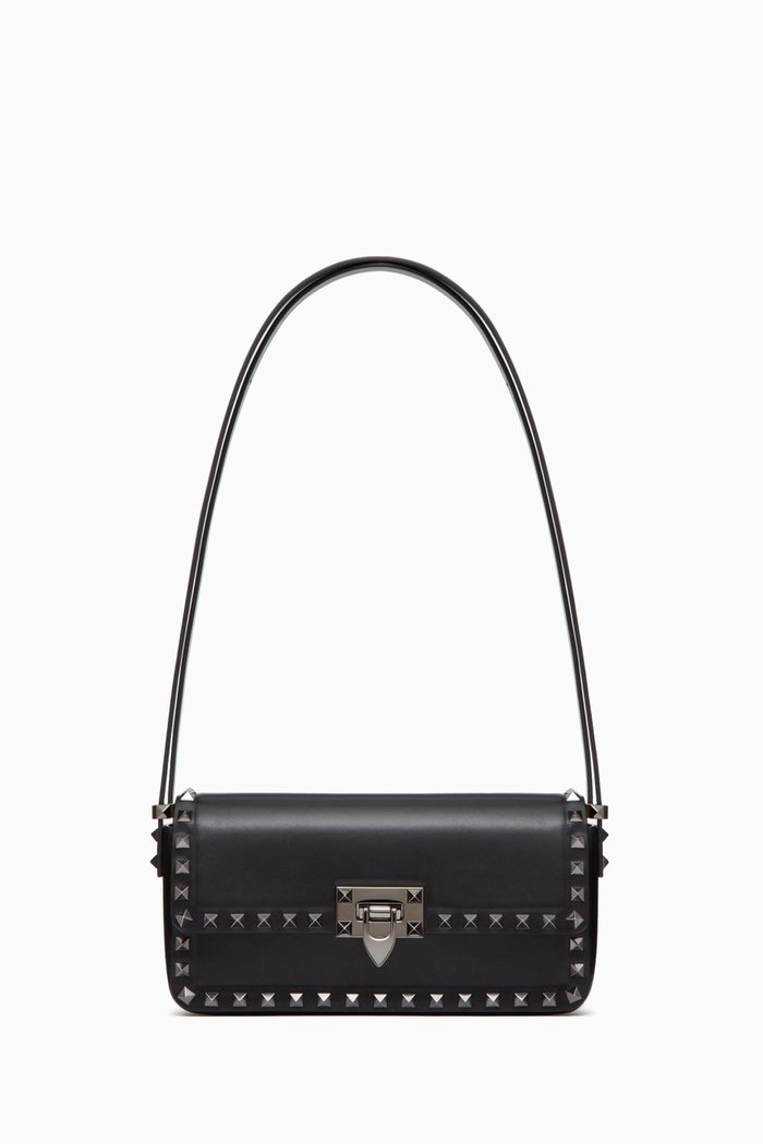 

Valentino Garavani Rockstud 23 East-West Shoulder Bag in Calfskin Leather, Black