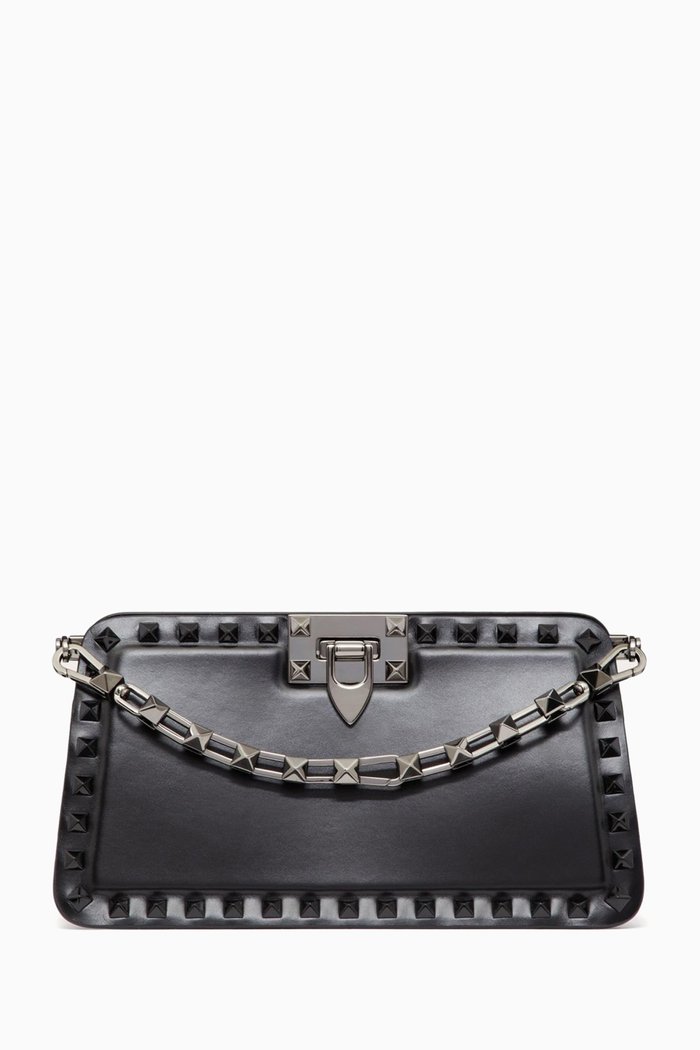 

Valentino Garavani Rockstud Clutch Bag in Calfskin Leather, Black