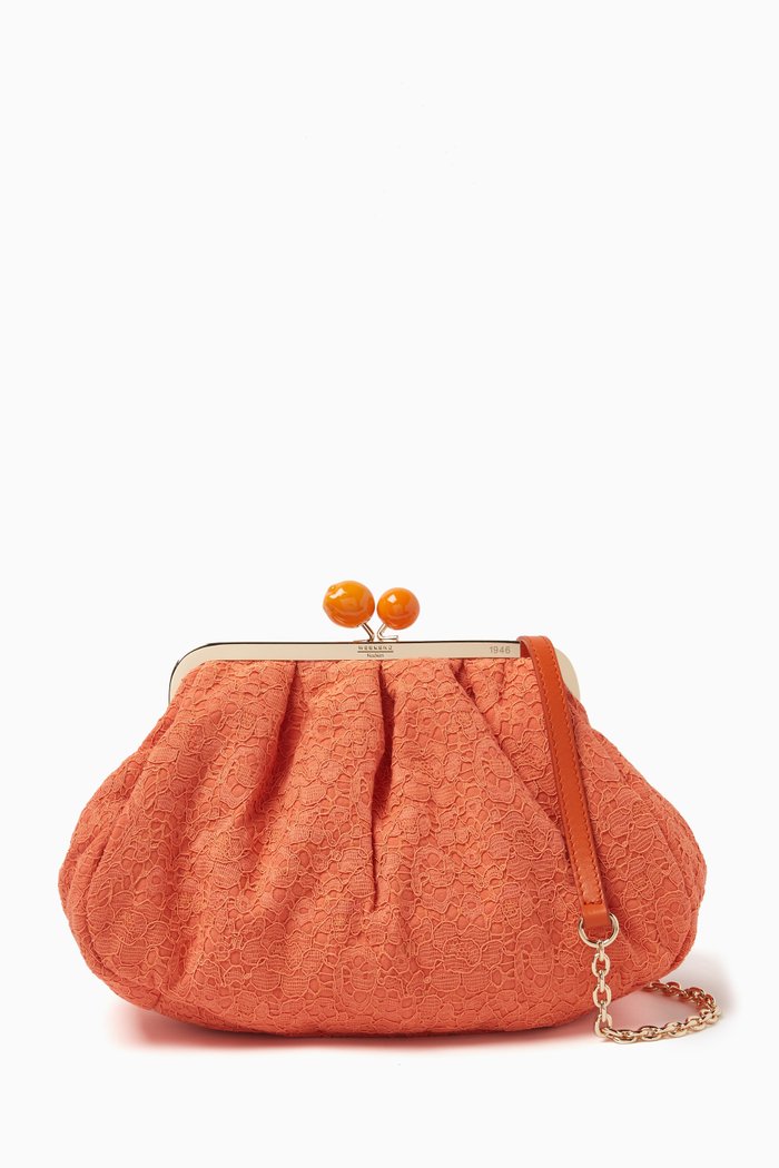 

Medium Pasticcino Clutch Bag in Guipure Lace, Orange