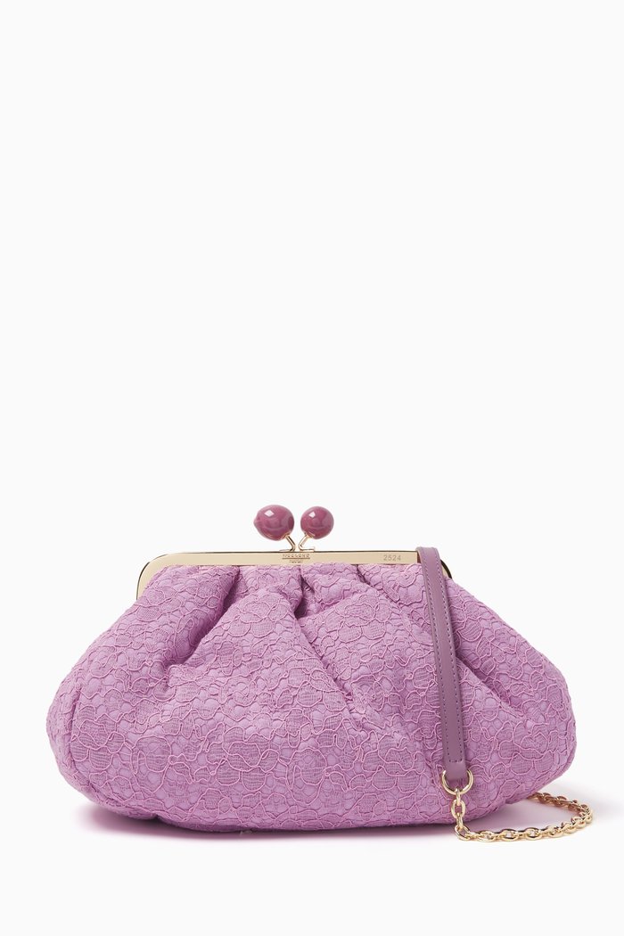

Medium Pasticcino Clutch Bag in Guipure Lace, Purple
