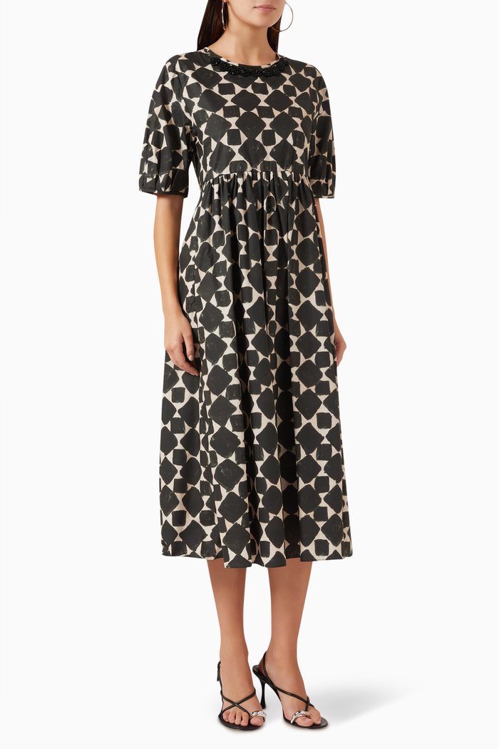 

Fatobi Printed Dress in Cotton-poplin, Green