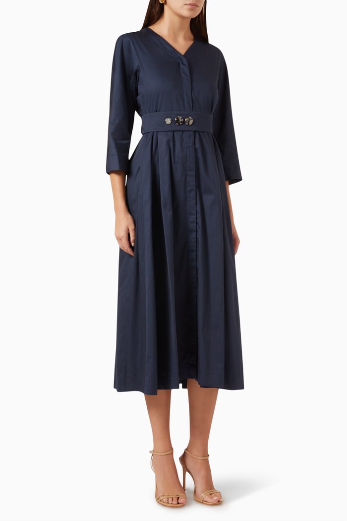 

Marina Belted Dress in Cotton, Blue