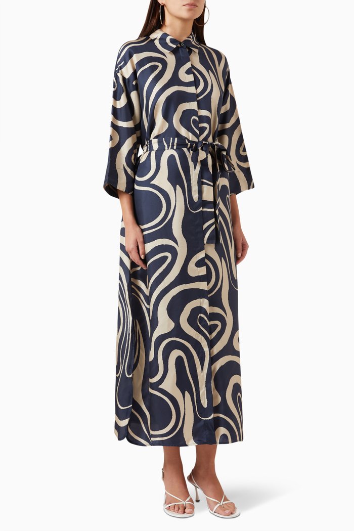 

Garrona Belted Dress in Silk-twill, Blue
