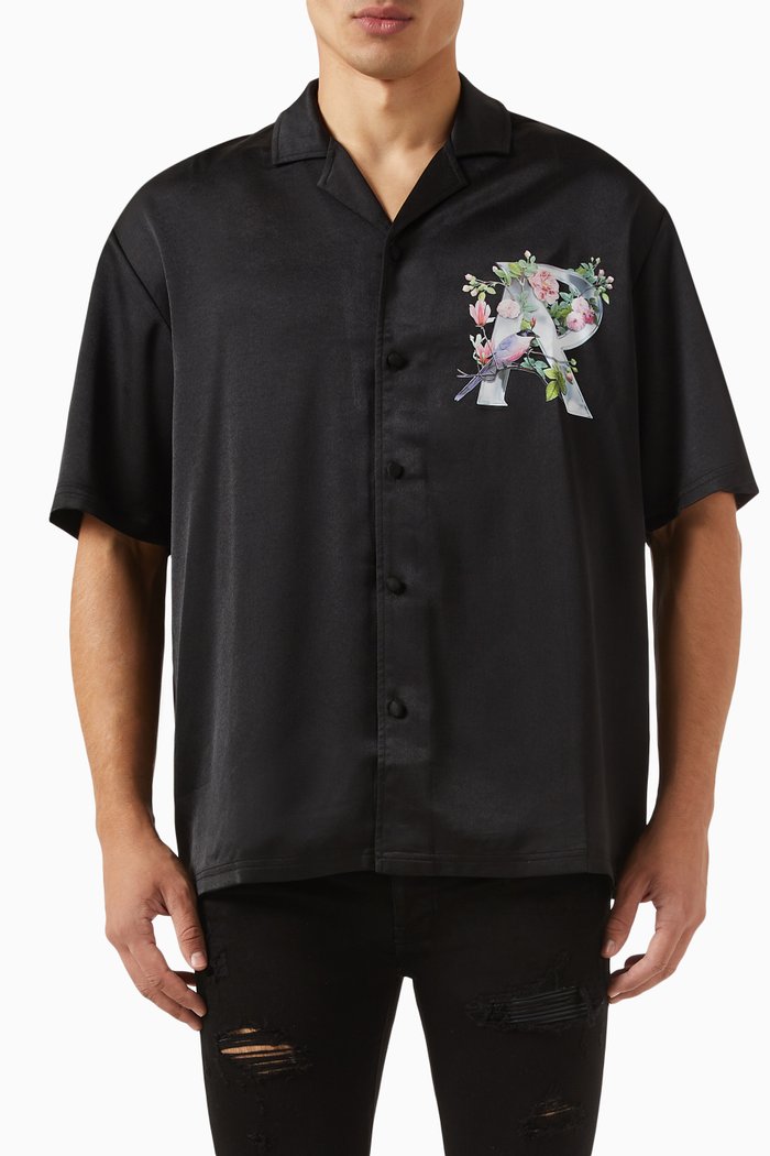 

Floral Initial Shirt in Lyocell, Black