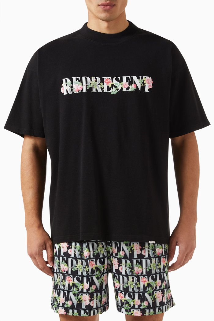 

Floral Initial T-shirt in Cotton Jersey, Black