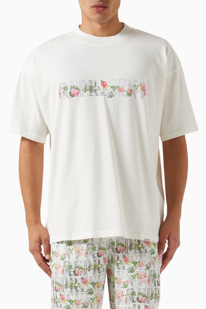

Floral Initial T-shirt in Cotton Jersey, White