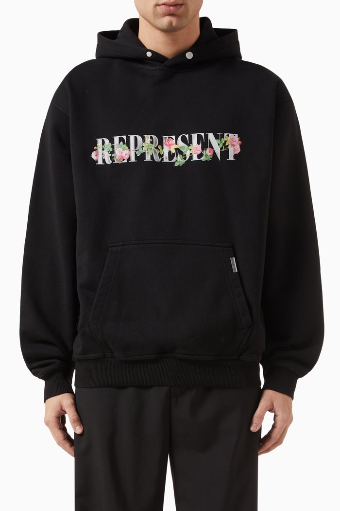 

Floral R Hoodie in Cotton Jersey, Black