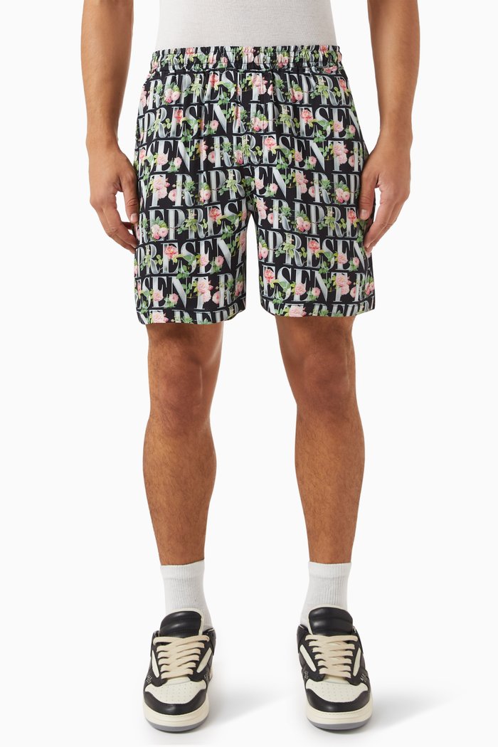 

Floral Shorts in Cotton Blend, Black