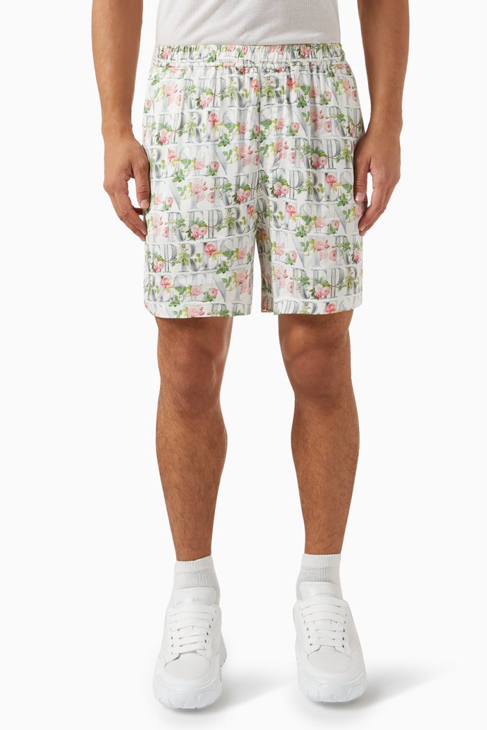 

Floral Shorts in Cotton Blend, White
