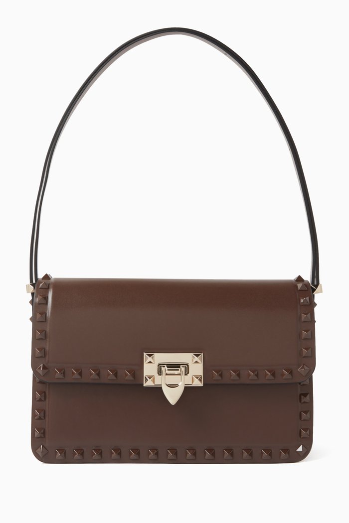 

Valentino Garavani Small Rockstud Crossbody Bag in Leather, Brown
