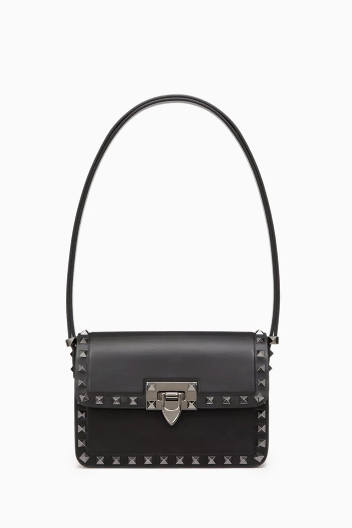 

Valentino Garavani Small Rockstud Shoulder Bag in Leather, Black