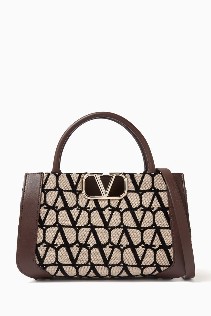 

Valentino Garavani VLOGO Signature Small Handbag in Toile Iconographe Canvas, Brown