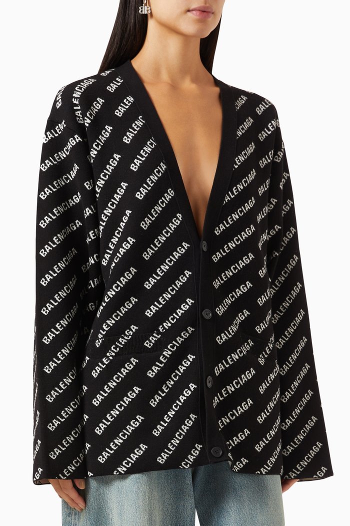 Allover Logo Cardigan, Black