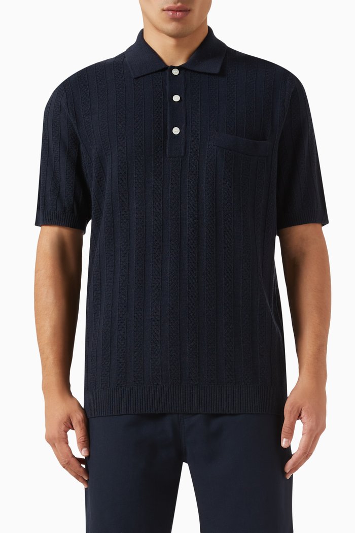 Conal Polo Shirt in Knitted Cotton, Blue