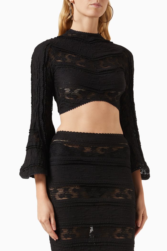

Yam Cropped Top in Cotton & Lace, Black