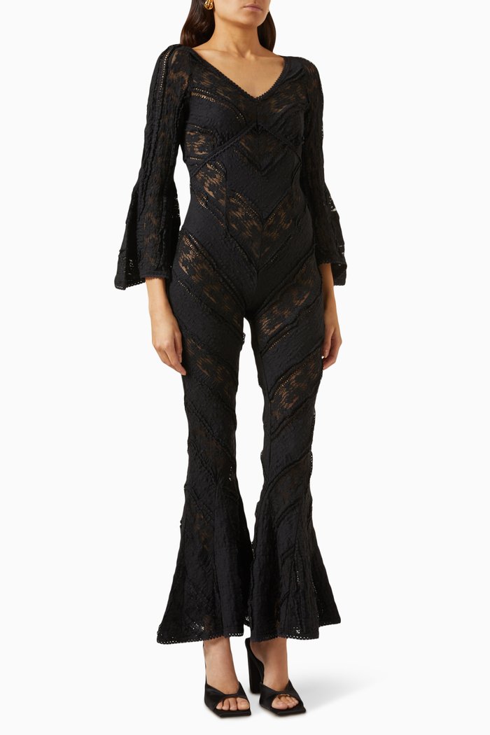 

Risha Flared Jumpsuit in Lace, Black
