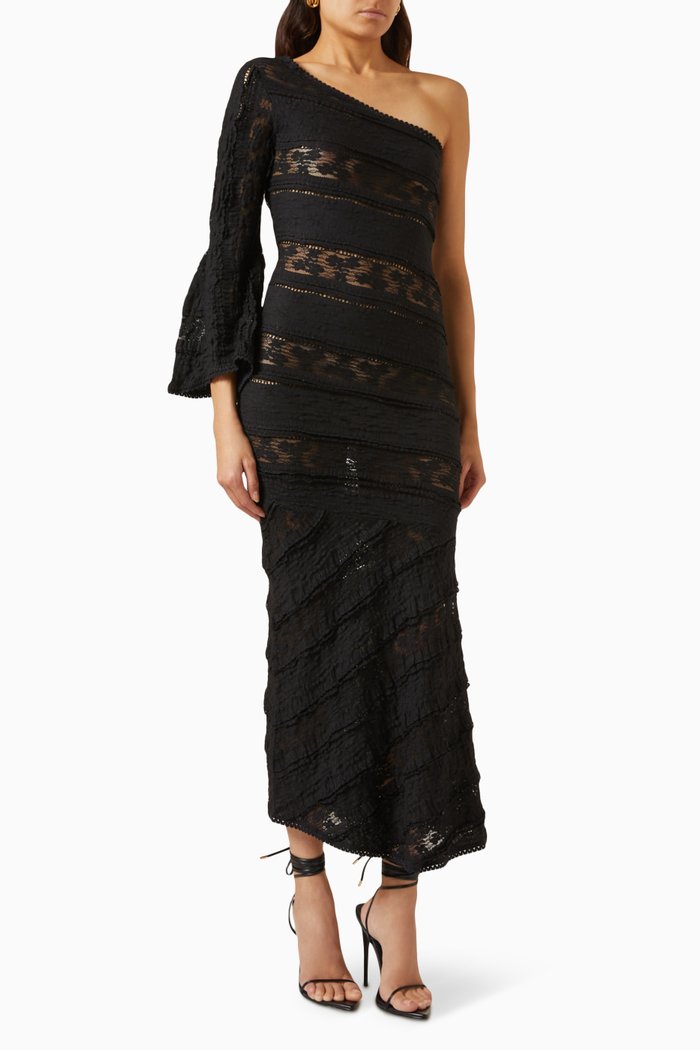 

Lora One-shoulder Maxi Dress in Lace, Black