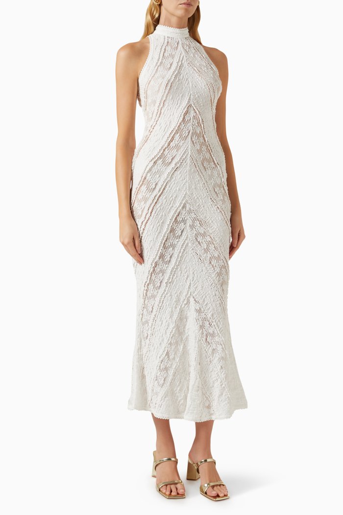 

Kivah Midi Dress in Cotton & Lace, Neutral