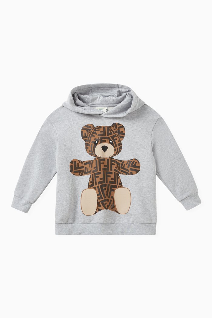 

Teddy-print Hoodie in Cotton, Grey