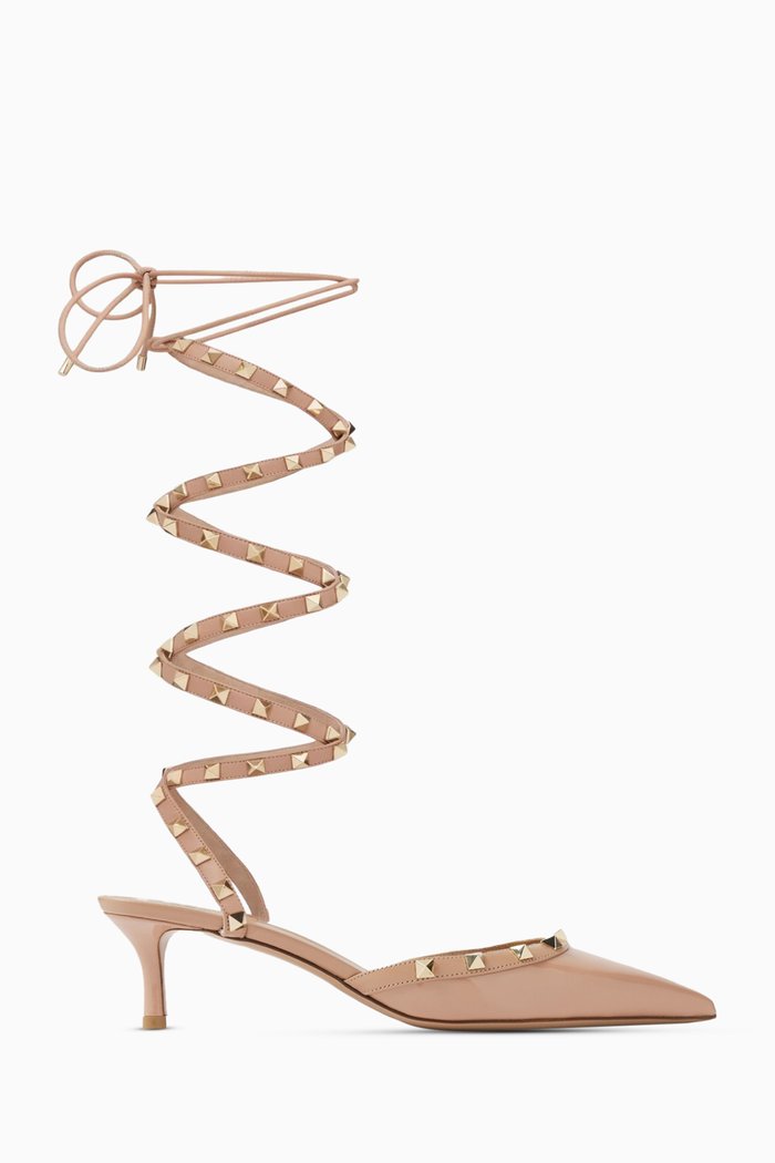 

Valentino Garavani Rockstud 50 Wrap-around Pumps in Nappa Leather, Pink