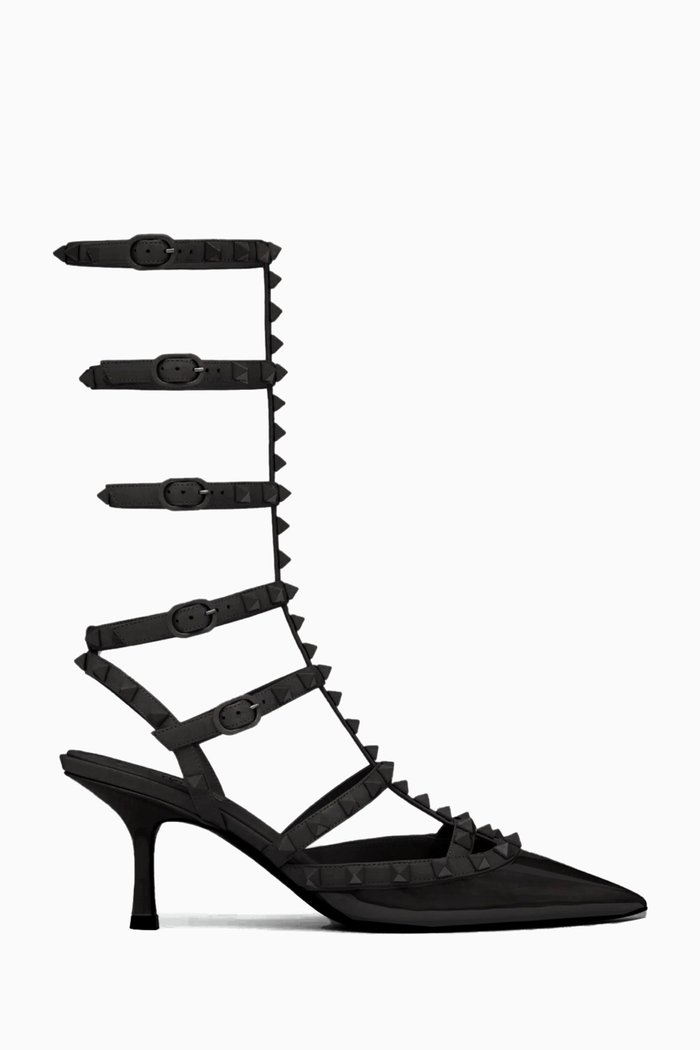 

Valentino Garavani Rockstud 70 Cage Pumps in Leather, Black
