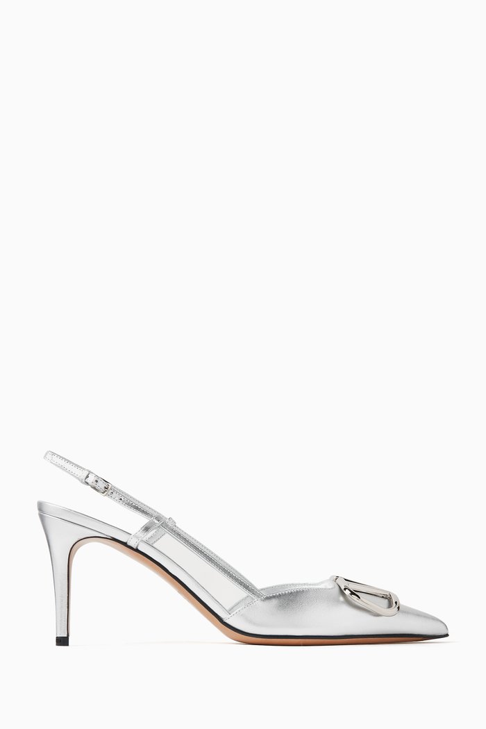 

Valentino Garavani VLOGO 80 Slingback Pumps in Metallic Leather, Silver