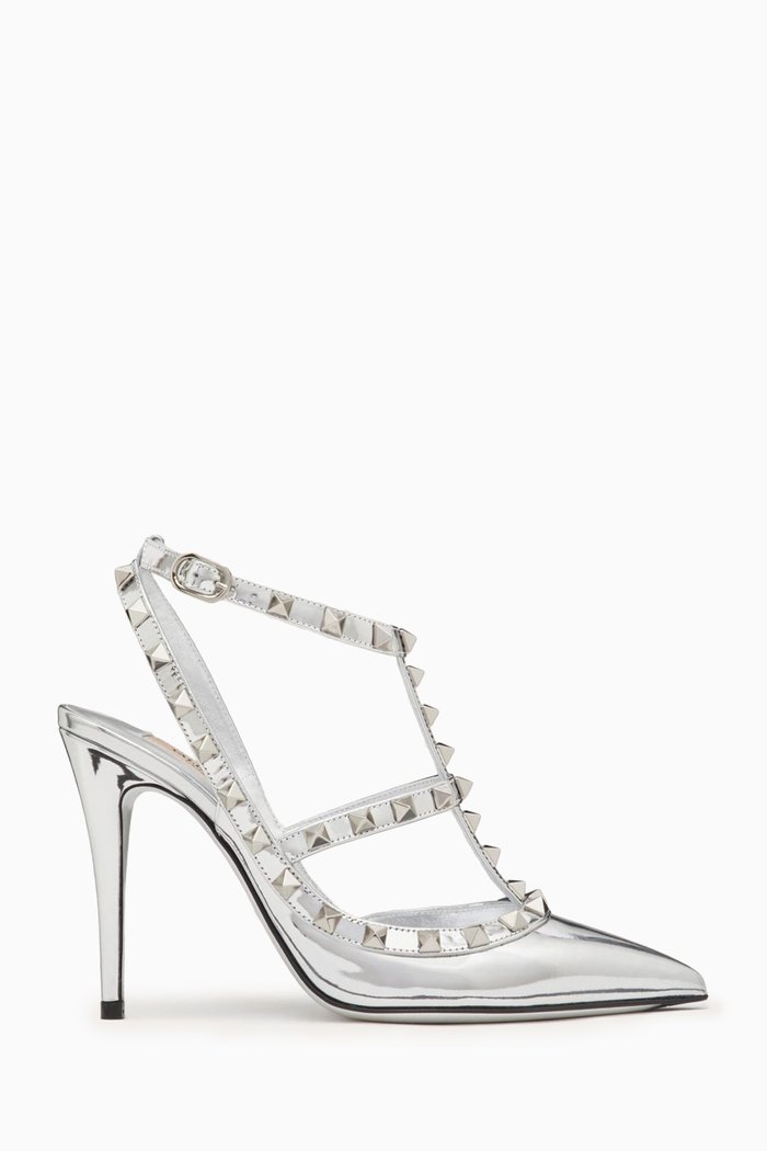 

Valentino Garavani Rockstud 100 Pumps in Metallic-leather, Silver