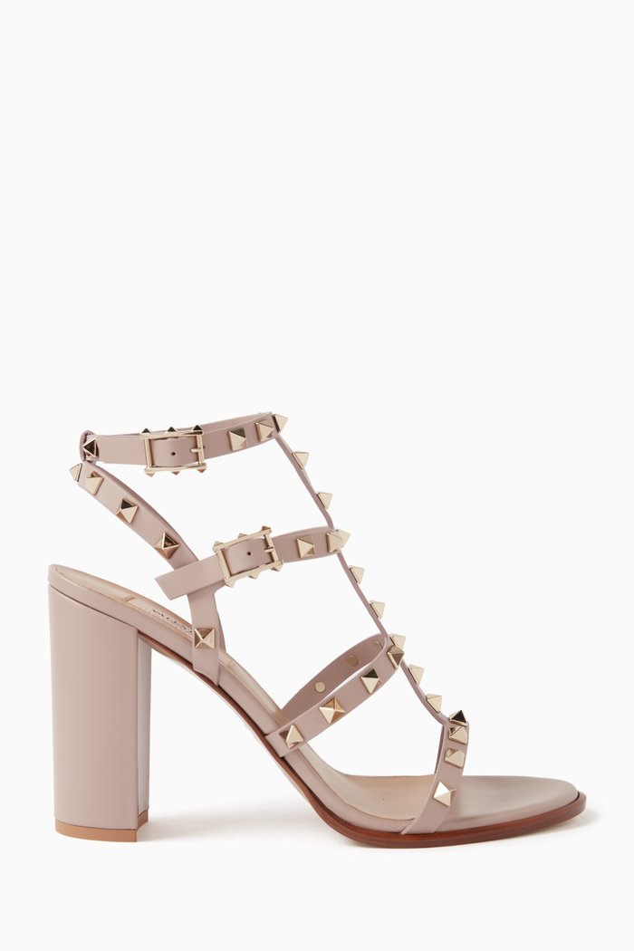 

Valentino Garavani Rockstud 90 Sandals in Calf Leather, Neutral