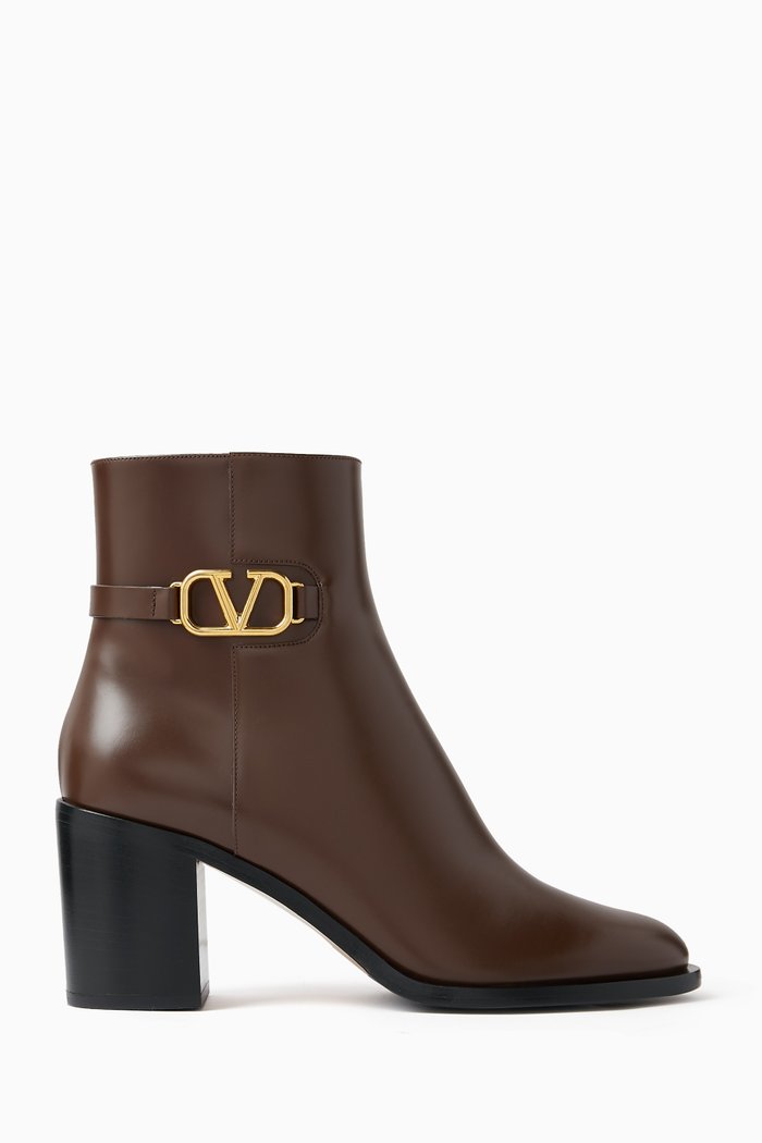 

Valentino Garavani VLogo 75 Ankle Boots in Leather, Brown
