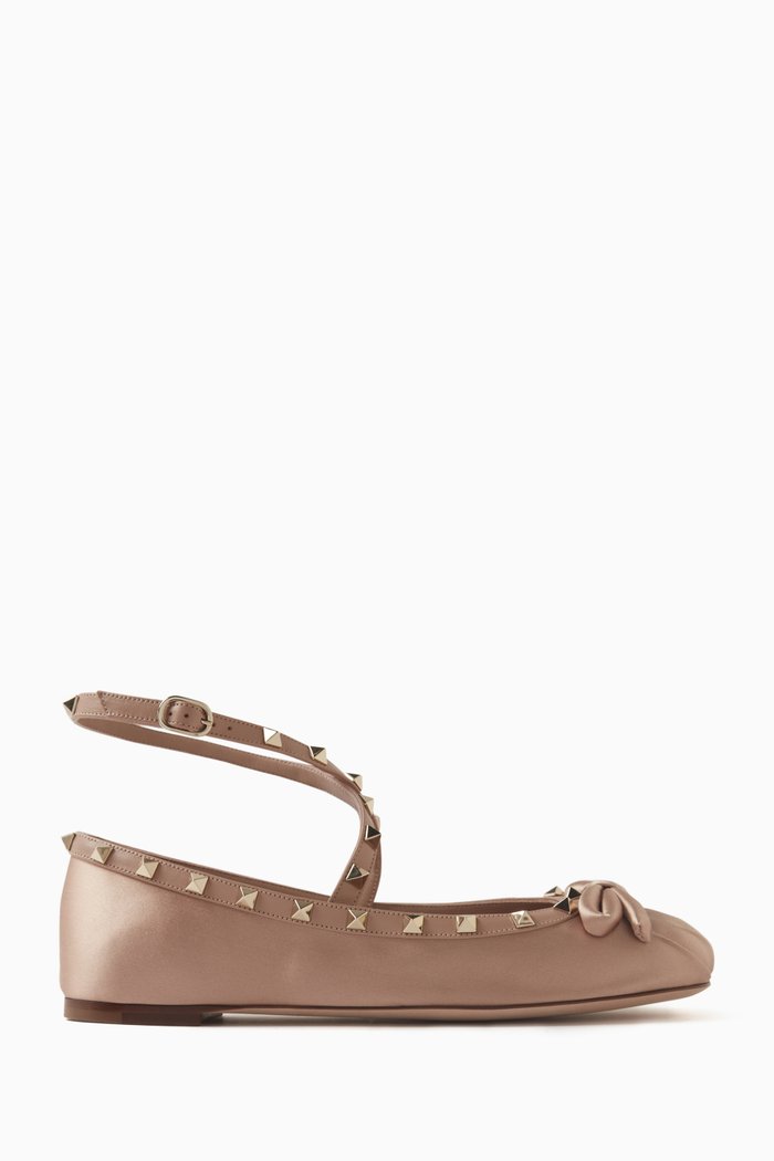 

Valentino Garavani Rockstud Ballet Flats in Satin, Pink