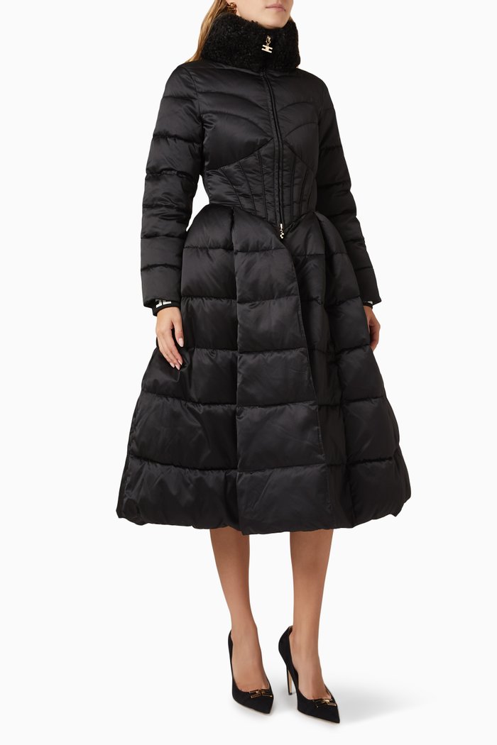 

Circle-skirt Down Jacket in Satin Voile, Black