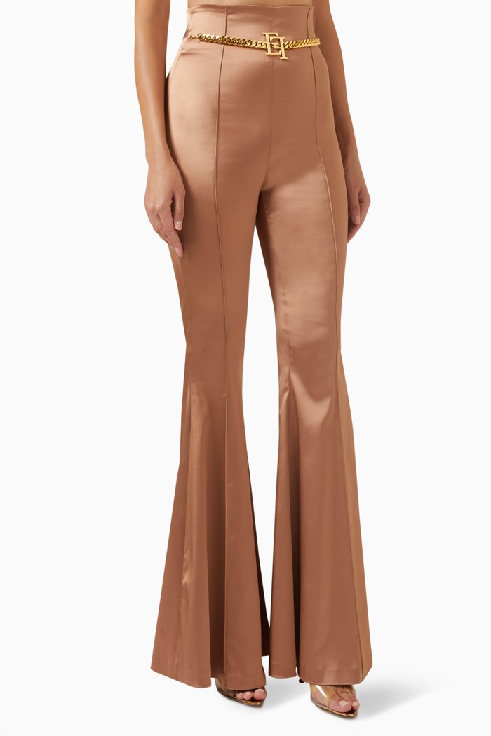 

High-waist Logo-chain Pants in Stretch-satin, Neutral
