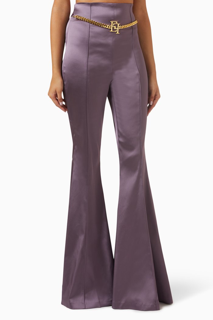 

High-waist Logo-chain Pants in Stretch-satin, Purple