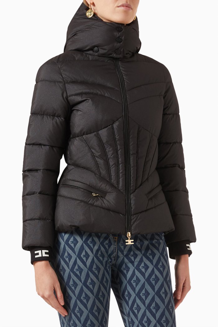 

Bustier Stitching Padded Jacket in Voile, Black