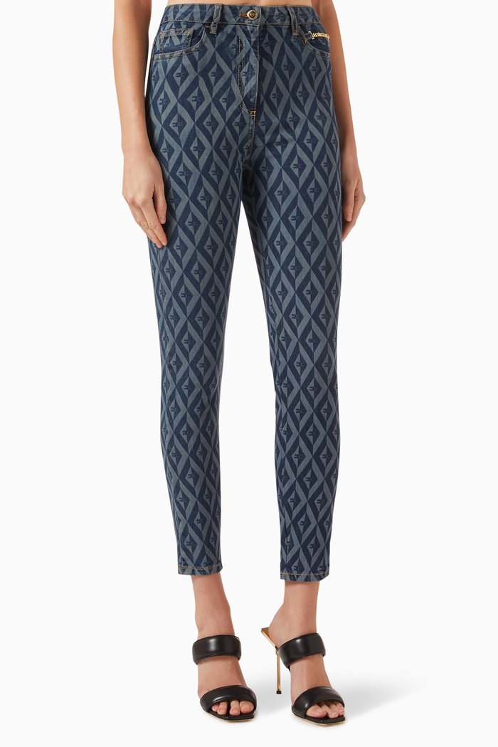 

Diamond-print Skinny Jeans in Denim, Blue