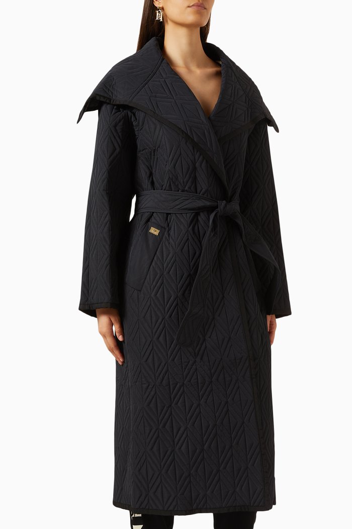 

Diamond-patterned Coat in Satin Voile, Black