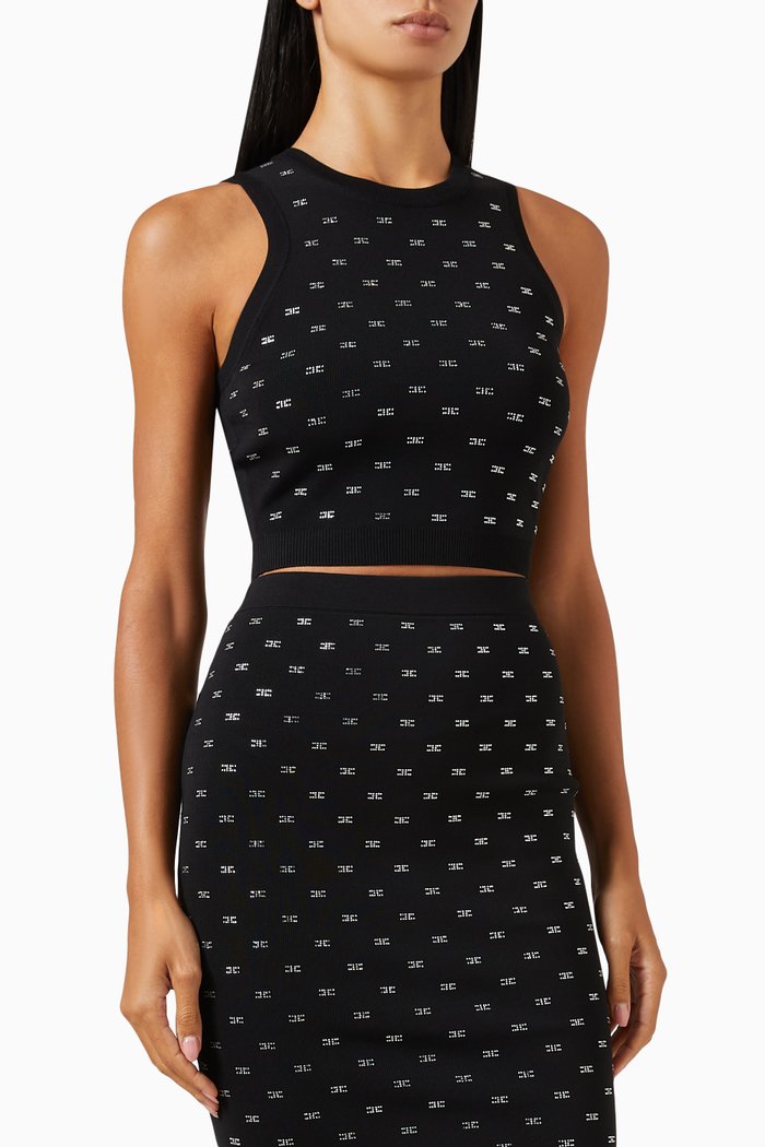 

Crystal-embellished Logo Crop Top in Viscose-knit, Black