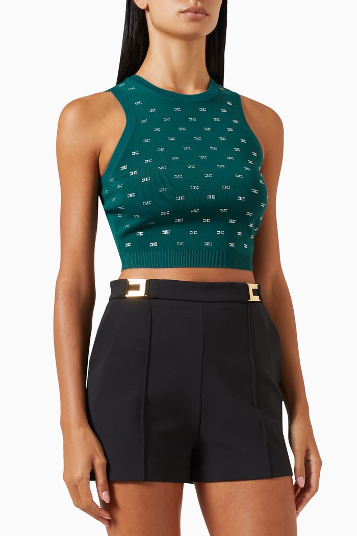 

Crystal-embellished Logo Crop Top in Viscose-knit, Green