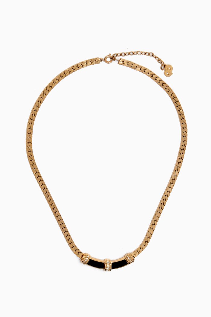 

1980s Deco Revival Crystal Chain Necklace, Gold