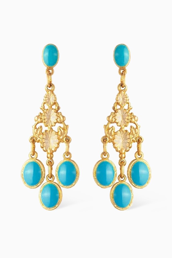 

Rediscovered 1990s Turquoise Enamel Chandelier Earrings, Gold
