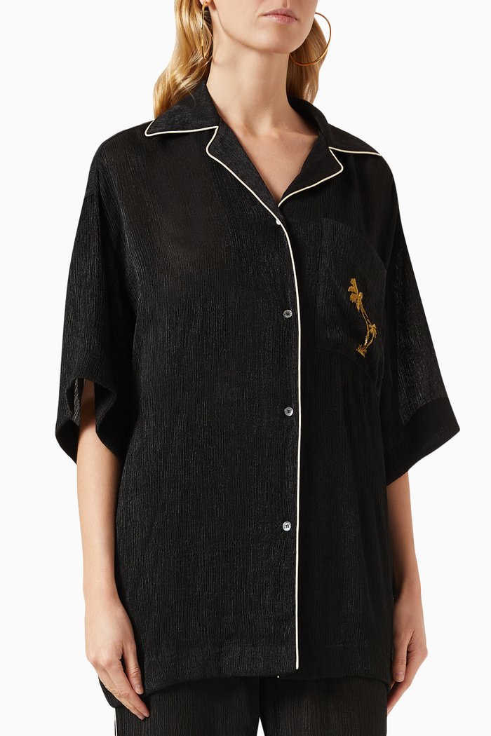 Soiree Pyjama Bowling Shirt in Viscose, Black