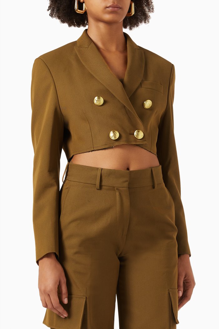 

Boyfriend Crop Blazer in Cotton-blend, Brown