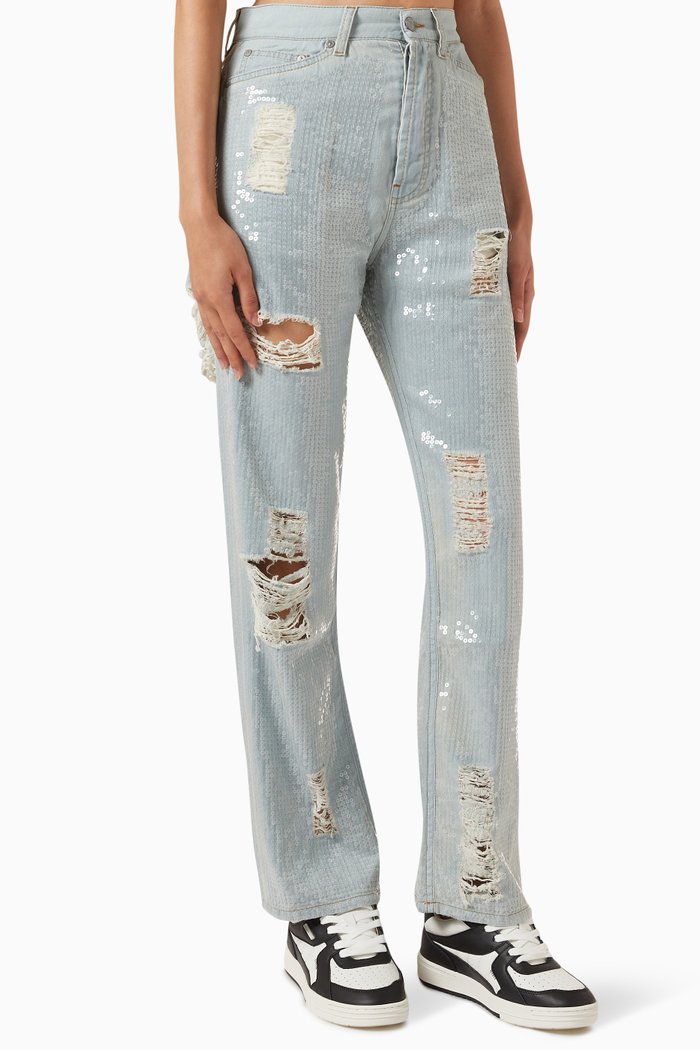 

Sequin-embellished Destroyed Jeans, Grey