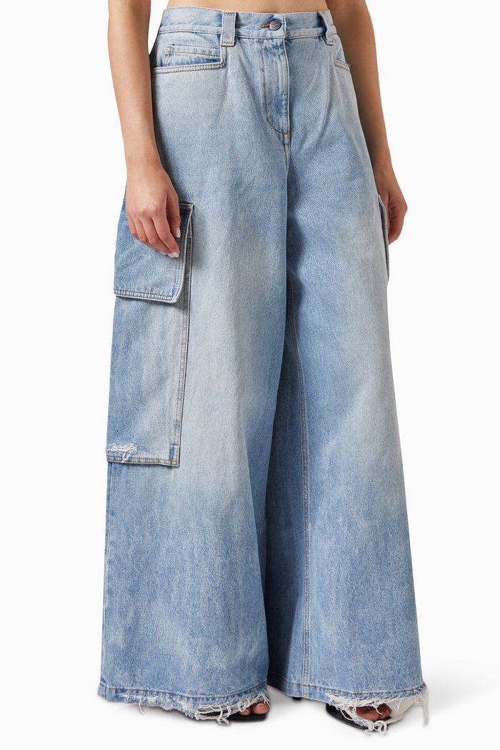 Wide Parachute Jeans in Denim, Blue