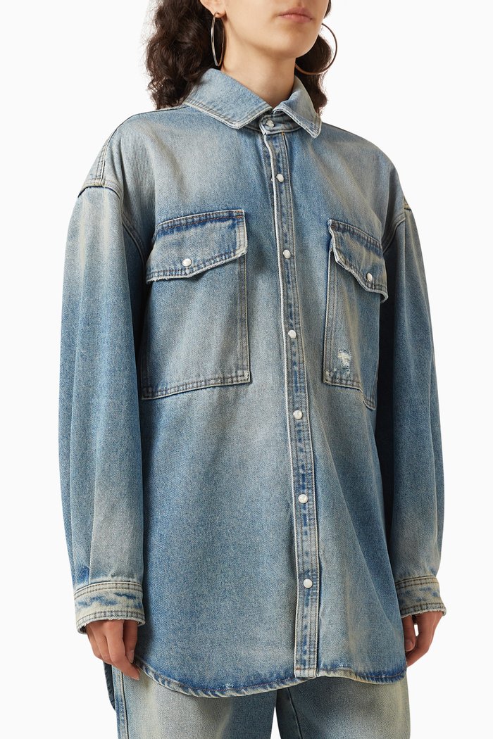

Paris Embroidered Overshirt in Denim, Blue
