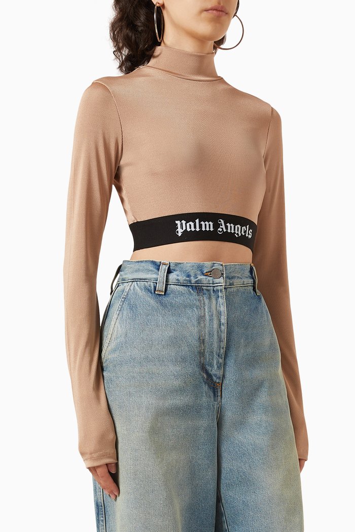 

Logo-tape Skin Crop T-shirt in Stretch-jersey, Brown